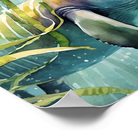 Manatee Watercolor Wand an Wand Poster (Ecke)
