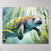Manatee Watercolor Wand an Wand Poster (Vorne)