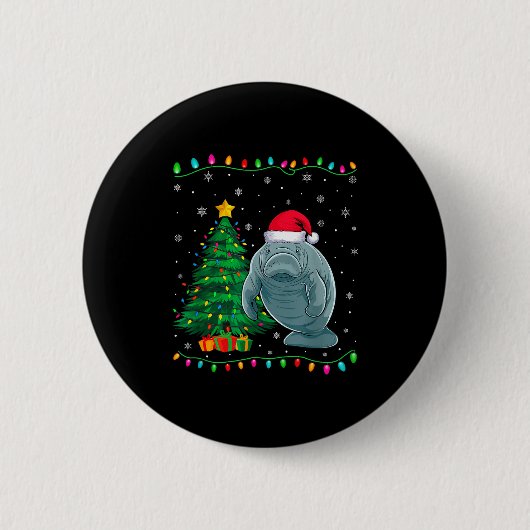 Manatee-Weihnachtsmannhut Männer Frauen Kinder Wei Button (Vorderseite)