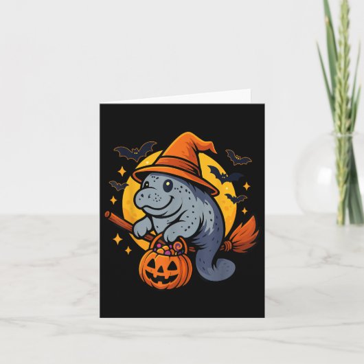 Manatee Witch Hat Pumpkin Halloween Soky Season Karte (Vorderseite)