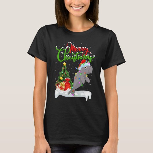 Manatee Xmas Decorations Santa Manatee Christmas T-Shirt (Vorderseite)