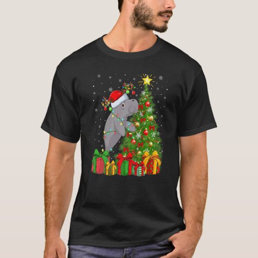 Manatee Xmas Holiday Santa Manatee Christmas Tree T-Shirt (Vorderseite)