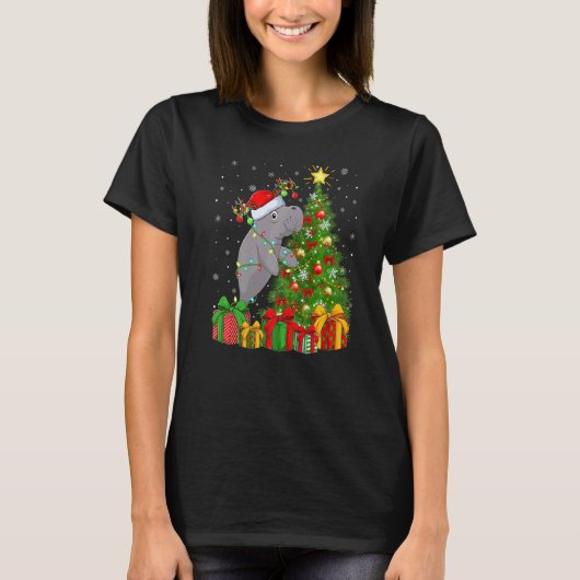 Manatee Xmas Holiday Santa Manatee Christmas Tree T-Shirt (Vorderseite)