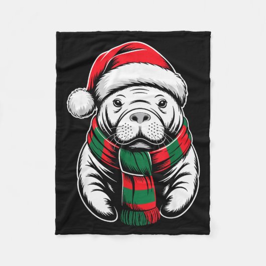 Manatee Xmas Santa Hat F Christmas Costume Fleecedecke (Vorderseite)
