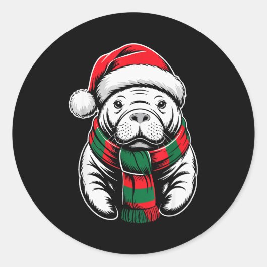 Manatee Xmas Santa Hat F Christmas Costume  Runder Aufkleber (Vorderseite)