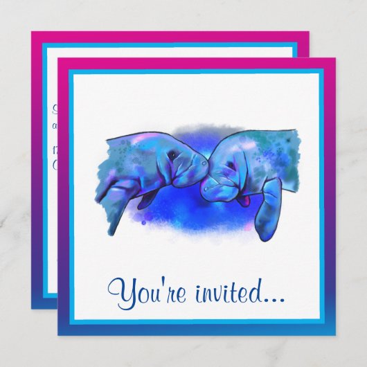 Manatees Happy Birthday Einladung (Vorne/Hinten)