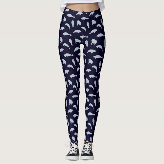 Manatees Niedlich Blue Gemustert Leggings (Vorderseite)