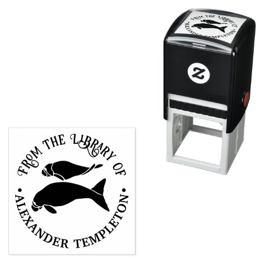 Manatees Silhouette Round Library Book Name Permastempel (Beispiel)