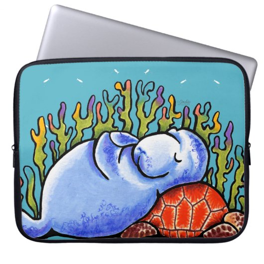 ManateSea Turtle unter Meereslandschaft Blau Laptopschutzhülle (Vorderseite)