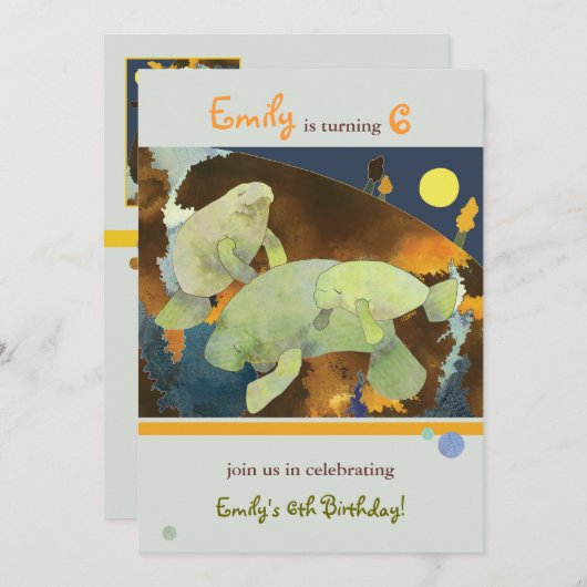 Manatis-Familien-Kindergeburtstag-Party Einladung (Vorne/Hinten)