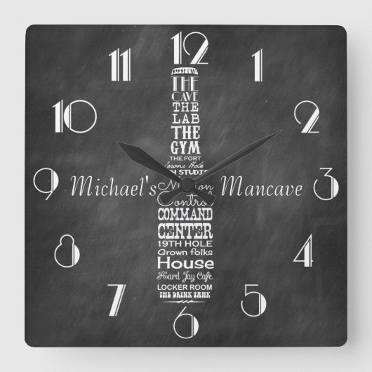 Mancave Blackboard Retro Chalk Personalisiert Quadratische Wanduhr (Vorderseite)