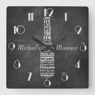 Mancave-Schultafel Retro-Kreide Personalisiert Quadratische Wanduhr