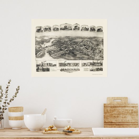 Manchaug, MA Panorama Karte - 1891 Poster (Küche)