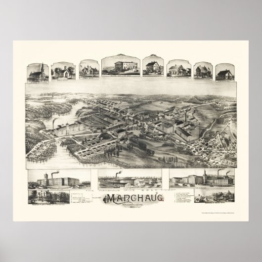 Manchaug, MA Panorama Karte - 1891 Poster (Vorne)