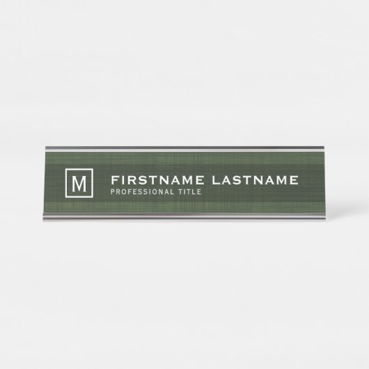 Manche Linen sehen mit Name Titel Monogram Green Schreibtischnamensplakette (Vorderseite )