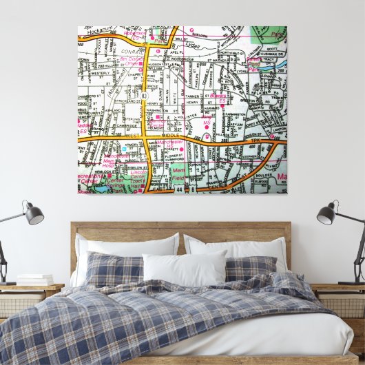 MANCHESTER, CT Vintag Map Leinwanddruck (Insitu (Schlafzimmer))