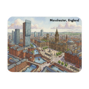 Manchester England Aquarell-Illustration Magnet
