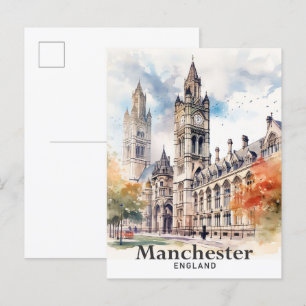 Manchester England Aquarellmalerei Reise Postkarte