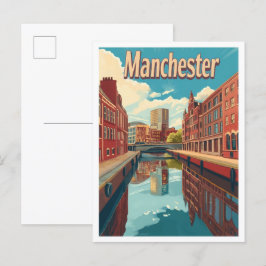 Manchester England Art Vintage Travel Illustration Postkarte