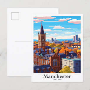 Manchester England Art Vintage Travel Illustration Postkarte