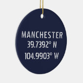 Manchester England Latitude Longitude Keramik Ornament (Rechts)