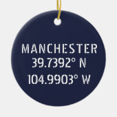 Manchester England Latitude Longitude Keramik Ornament (Vorne)