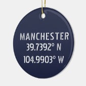 Manchester England Latitude Longitude Keramik Ornament (Links)