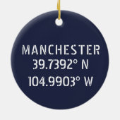 Manchester England Latitude Longitude Keramik Ornament (Hinten)