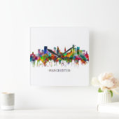 Manchester England Skyline Quadratische Wanduhr (Zuhause)