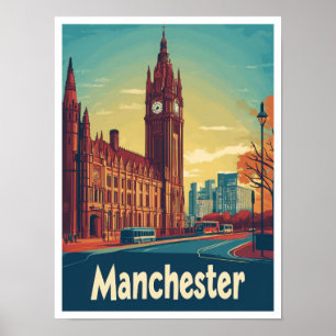 Manchester England UK Vintage Reiseillustration Poster