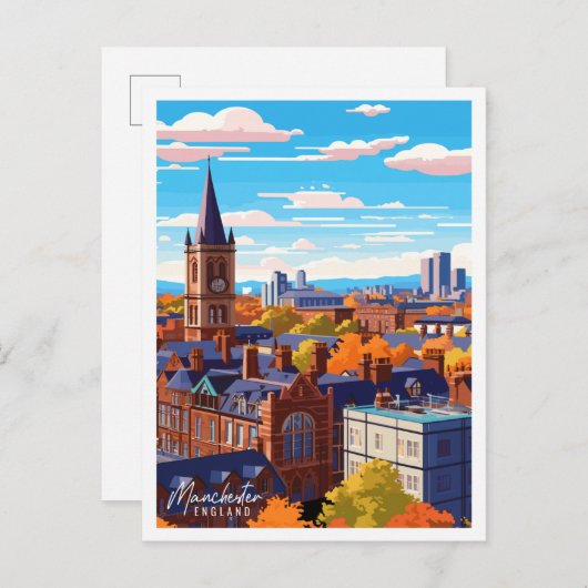 Manchester England Vintage Illustration Postkarte (Vorne/Hinten)