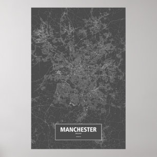 Manchester, England (weiß auf schwarz) Poster