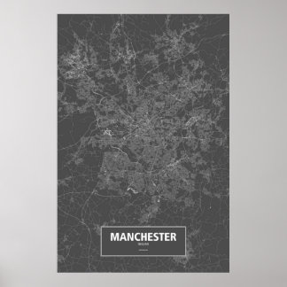Manchester, England (weiß auf schwarz) Poster