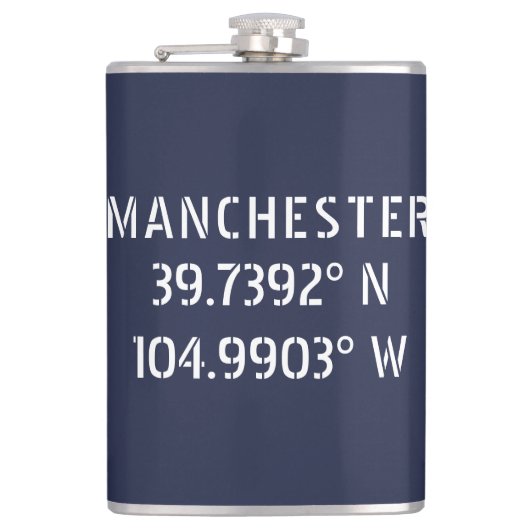 Manchester Längengrad Breitengrad Flachmann (Vorderseite)