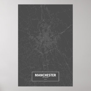 Manchester, New Hampshire (weiß auf schwarz) Poster