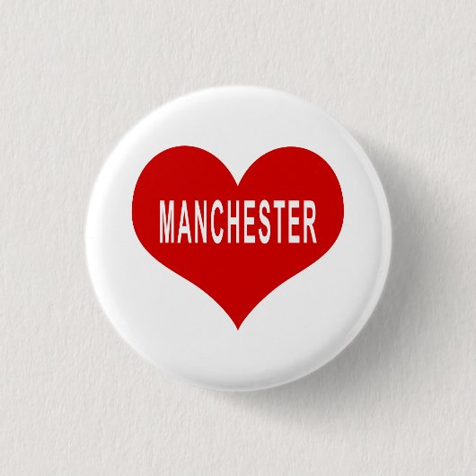 MANCHESTER Rotes Liebesherz Button (Vorderseite)
