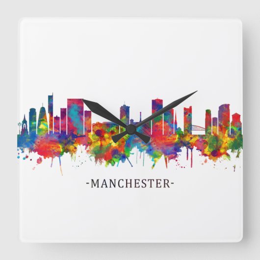Manchester Skyline Quadratische Wanduhr (Vorderseite)