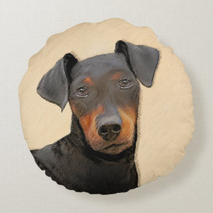 Manchester Terrier Gemälde Originale Tierkunst Rundes Kissen