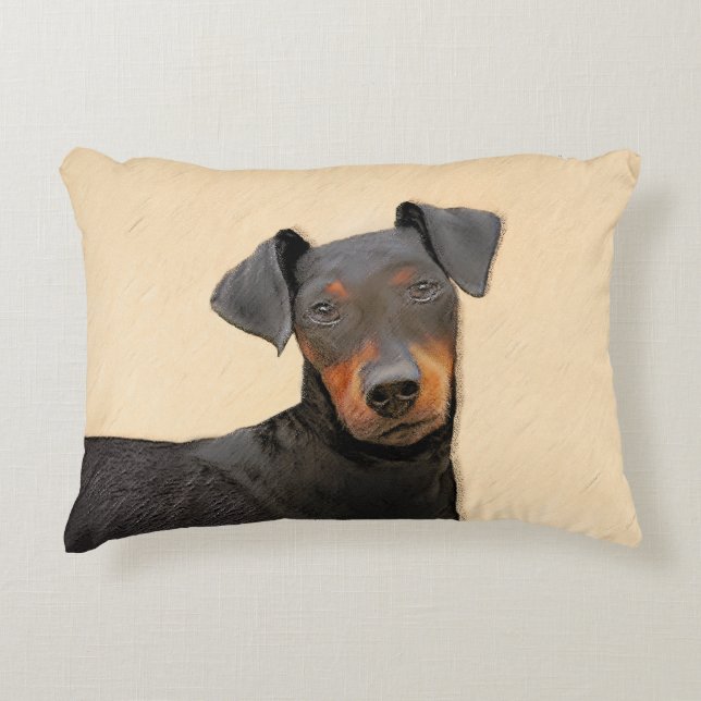 Manchester Terrier Painting Original Animal Art Dekokissen (Vorderseite)