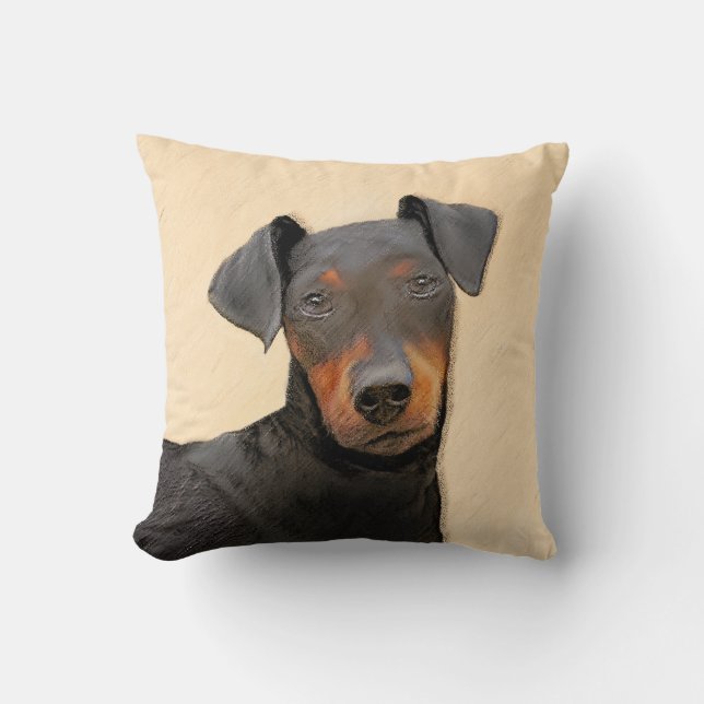 Manchester Terrier Painting Original Animal Art Kissen (Vorderseite)