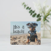 Manchester Terrier Puppy mit Sonnenbrille Postkarte (Stehend Vorderseite)