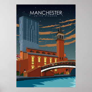 Manchester Vintag Minimal Retro Travel Poster