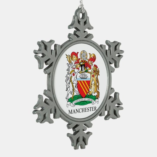 Manchester-Wappen Schneeflocken Zinn-Ornament (Links)