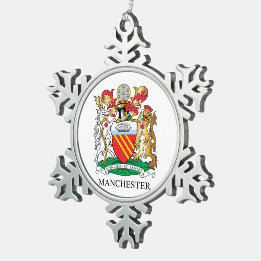 Manchester-Wappen Schneeflocken Zinn-Ornament (Rechts)