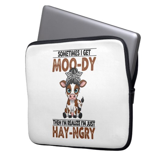 Manchmal bekomme ich eine moo-dy-hay-ngry Kuh Laptopschutzhülle (Vorderseite Links)