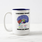 Manchmal frage ich mich, wo mein Geist Gehirn Spaß Zweifarbige Tasse (Links)