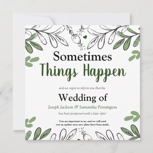 Manchmal passiert Hochzeit ändern das Datum Einladung (Vorderseite)