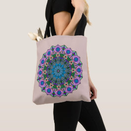 Mandala 12 Aquamarine Rose Rosa Orange auf Creme - Tasche