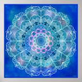 Mandala 12 Blue Aquamarin auf blauem Hintergrund - Poster (Vorne)