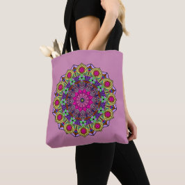 Mandala 12 Rosa Blume Senf auf Mauve - Tasche